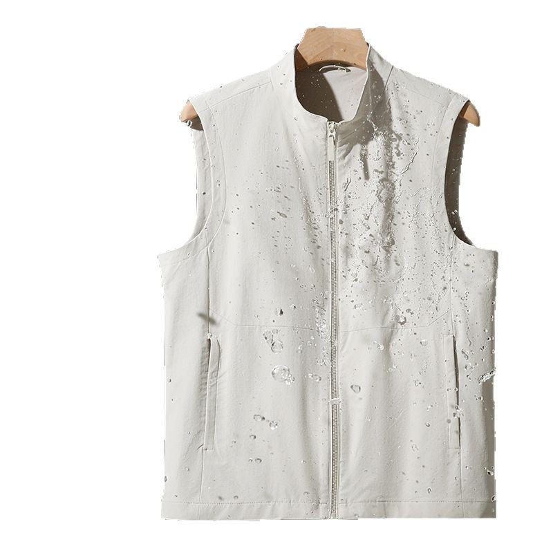 ベスト メンズ 男性用 春秋 薄手 ストレッチ 立ち襟 無地 ブラック ブルー オフホワイト スポーティー ..