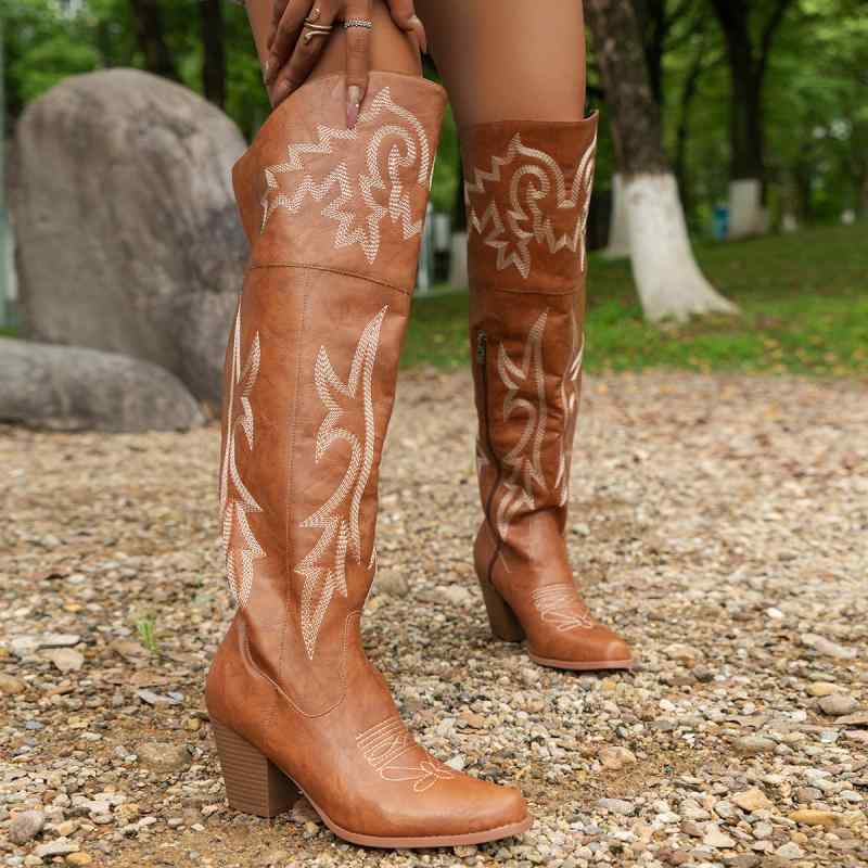 ブーツ レディース ロングブーツ ウエスタンブーツ ニーハイブーツ サイドジップ 女性用 ハイヒール ポ..