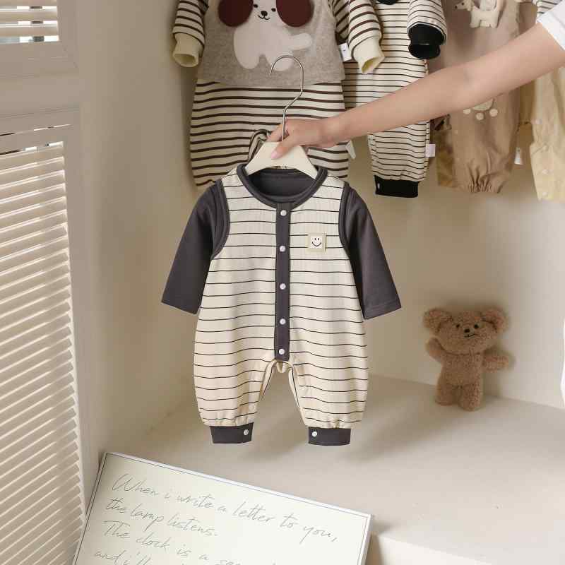 ベビー服 上下セット 長袖Tシャツ サロペット 新生児 乳幼児 子供服 かわいい ボーダー柄 コットン 春秋 66cm 73cm 80cm 90cm