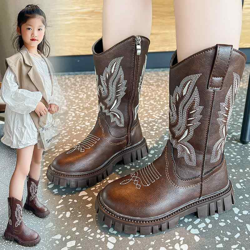 ・カラー: ブラック, ブラウン・サイズ: 27, 28, 29, 30, 31, 32, 33, 34, 35, 36, 37・対象年齢: 7～12歳, 13～16歳・製品カテゴリ: ブーツ・靴の素材: マイクロファイバー・適合シーズン: 秋冬・パターン: 無地・靴底の素材: ゴム・厚さ: 厚底・履き方: 後ろファスナー・人気の要素: 刺繍・筒丈: ミドル丈・靴の中敷: PU・対象性別: ユニセックス・スタイル: 韓国版