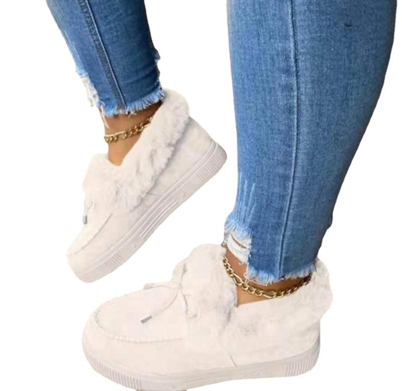 靴 レディース 豆豆靴 冬 厚底 フラット 雪靴 スノーブーツ ぺたんこ ローヒール ラウンドトゥ あったか 防寒 もこもこ ふわふわ カジュアル 普段使い