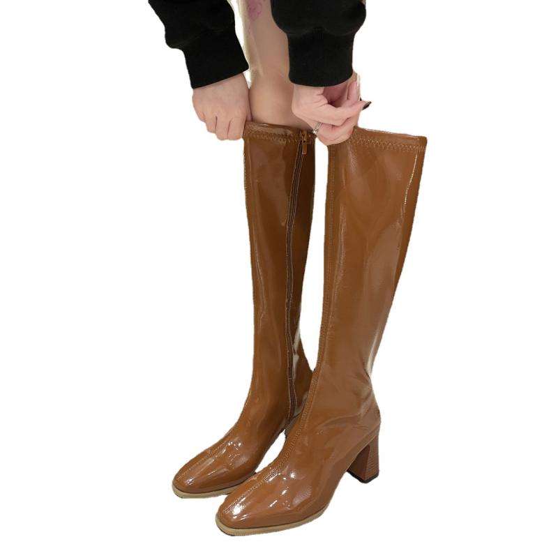 ブーツ レディース 秋冬 韓国風 チャンキーヒール ミドルヒール スクエアトゥ 防水 滑り止め ジョッキ..