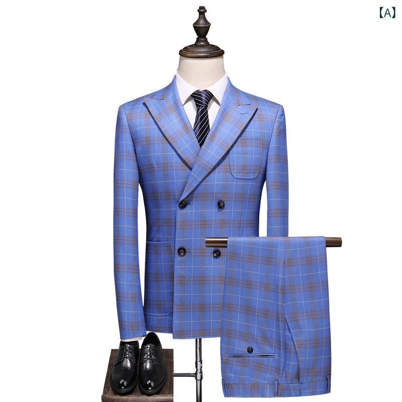 スーツ 男性用 秋物 ビジネススーツ 3点セット ダブルブレスト スリムフィット フォーマル 結婚式 二次会 パーティー