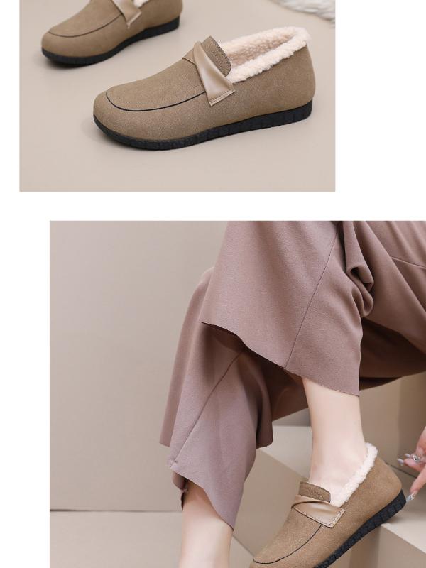 靴 レディース 豆豆靴 スリッポン フラットヒール ラウンドトゥ 無地 防寒 保温 滑り止め 暖かい ソフト底 歩きやすい 普段使い カジュアル ブラック ブラウン カーキ 秋冬
