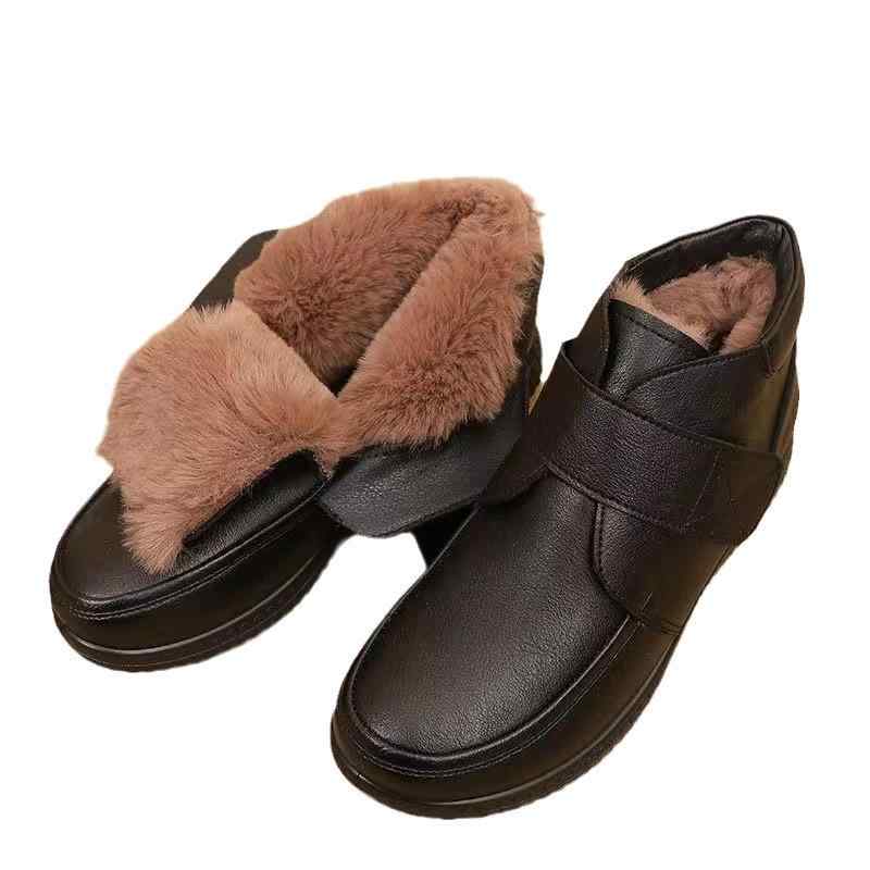 靴 レディース 婦人靴 ママシューズ 防水 防寒 ショートブーツ ベルクロ ローヒール ラウンドトゥ 合成皮革 人工長毛 秋冬 ブラック