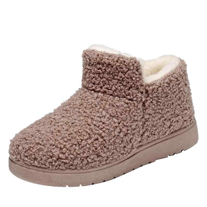 靴 レディース 暖か もこもこ シューズ スリッポン ローヒール ぺたんこ フラット あったか 防寒 滑り止め ラウンドトゥ 秋冬 コーヒー色 ブラック