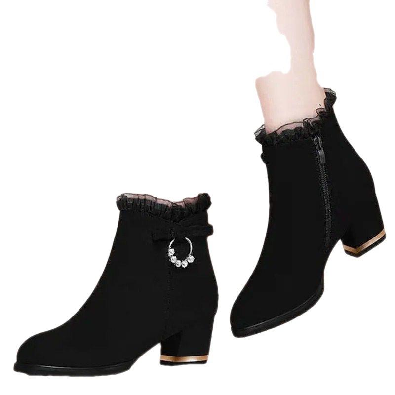 ショートブーツ レディース 秋冬 厚底 粗ヒール 歩きやすい 履きやすい 暖かい 防寒 あったか 中ヒール コットン スノーブーツ 高帮 滑り止め ブラック ブラウン系