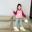 子供服 ニット + デニムパンツ 2点セット 秋冬 女の子 トップス ズボン 上下セット かわいい カートゥーン 裏起毛 厚手 普段着