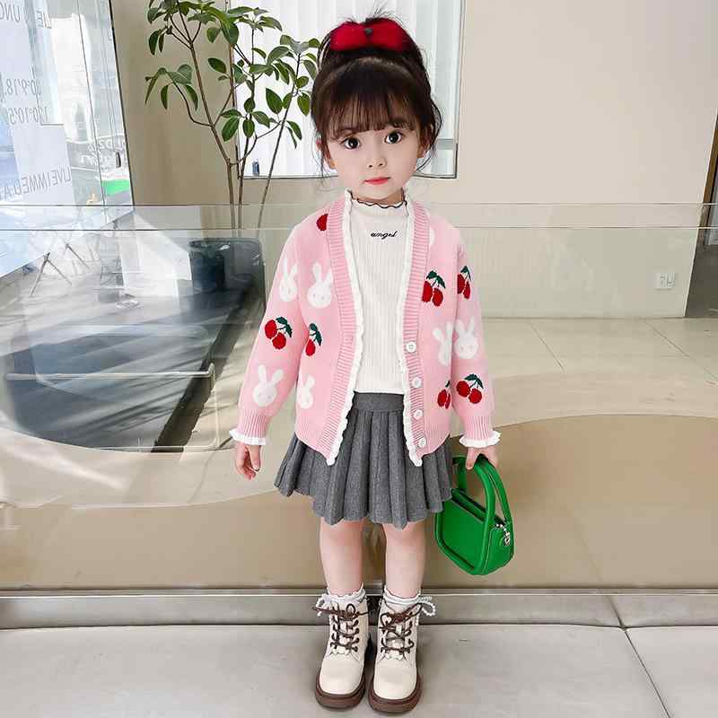 ニット・セーター ガールズ 子供服 カーディガン ニット 長袖 Vネック ポリエステ...