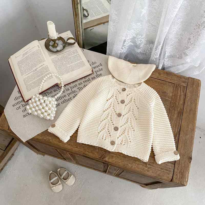 ニット ベビー服 男女児 兼用 コットン カーディガン 丸首 長袖 粗編み セーター トップス 66cm 73cm 80cm 90cm 100cm