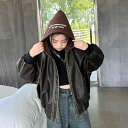 子供服 ジャケット 女の子 秋物 アウター PUレザー ジャンパー キッズ ガールズ 長袖 ショート丈 フード付き 120cm 130cm 140cm 150c...