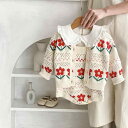 ベビー服 ニットカーディガン & ロンパース 2点セット 赤ちゃん 女の子 春秋 綿100% 長袖 杏色 かわいい 普段着 百日祝い 1歳 2歳 3歳