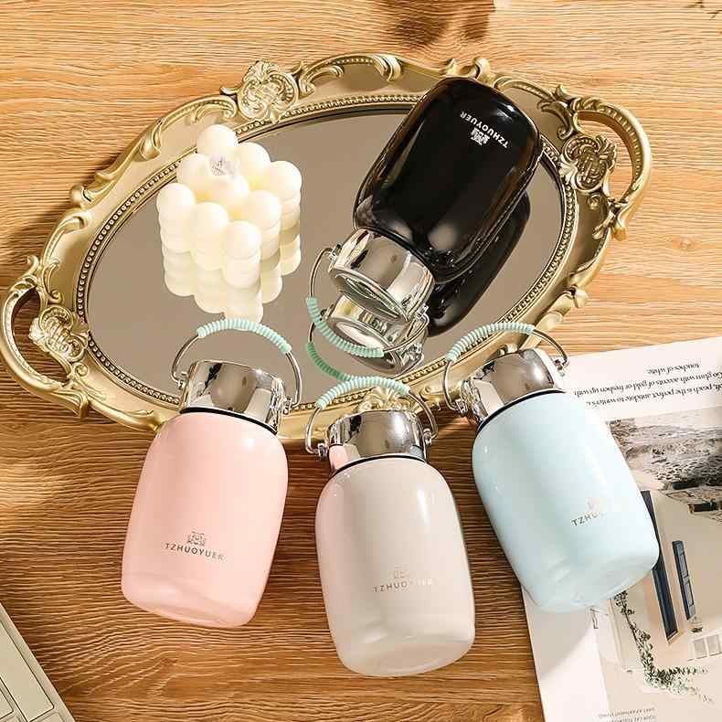 水筒 レディース メンズ 学生 304ステンレス鋼 ミニ 大肚瓶 かわいい ベアモチーフ 軽量 携帯用 真空断熱 保温保冷 水筒 紫色 アップルグリーン ピンク系 ブラック グレー スカイブルー オフホワイト