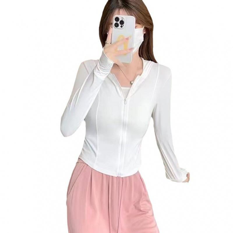 パーカー レディース 接触冷感 UVカット ポリエステル ヨガウェア ランニングウェア フード付き 長袖 薄手 スポーツウェア 日焼け防止 紫外線対策 トップス 春夏 黒 白 グレー ピンク系