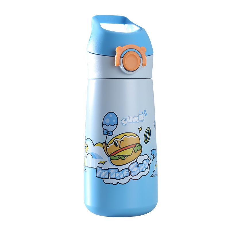 水筒 キッズ ステンレス 子供用 ストロー 直飲み 2way 460ml 保温 保冷 携帯便利 通学 遠足 運動会 かわいい パステルカラー ブルー ピンク グリーン