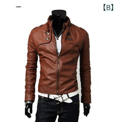 レザージャケット メンズ 男性用 PUレザー ライダースジャケット ブルゾン 立襟 ショート丈 合皮 アウター 秋冬 カジュアル 黒 ブラック ダークブラウン ライトブラウン