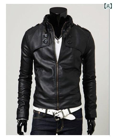 レザージャケット メンズ 男性用 PUレザー ライダースジャケット ブルゾン 立襟 ショート丈 合皮 アウター 秋冬 カジュアル 黒 ブラック ダークブラウン ライトブラウン