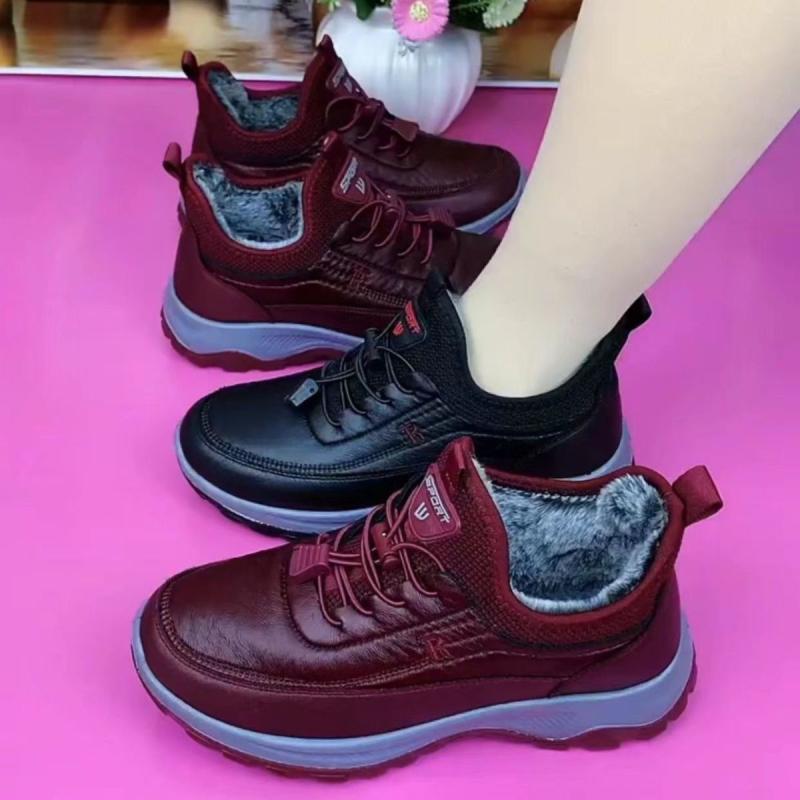 靴 レディース 布靴 スノーブーツ 防水 防滑 防寒 あったか 花柄 ミドルブーツ カジュアル ローヒール ぺたんこ 黒 ブラック 赤 レッド 秋冬