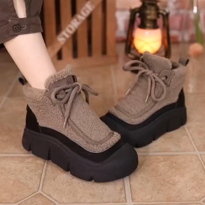 ブーツ レディース スノーブーツ ショートブーツ 厚底 防寒 保温 ローヒール 婦人靴 ラウンドトゥ 冬 黒 グレー ブラウン 滑り止め 普段使い