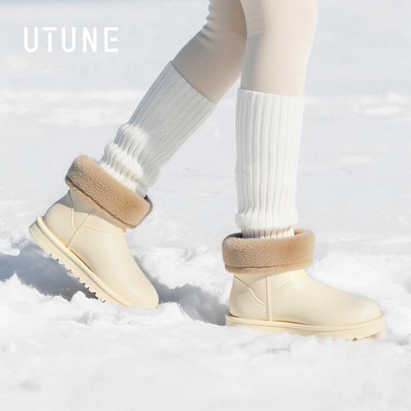 スノーブーツ レディース 防水 防滑 厚底 ショートブーツ 暖かい 裏起毛 EVA 冬用 綿靴 婦人靴 カジュアル 普段使い クリームホワイト ココアブラウン 蛍光グリーン