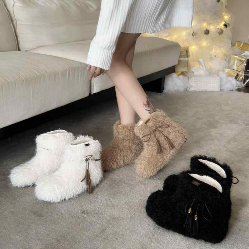 スノーブーツ レディース 秋冬 短靴 裏起毛 厚底 暖かい 防寒 スノーシューズ 女性 婦人靴 ローヒール ラウンドトゥ 無地 カジュアル 黒 白 ベージュ