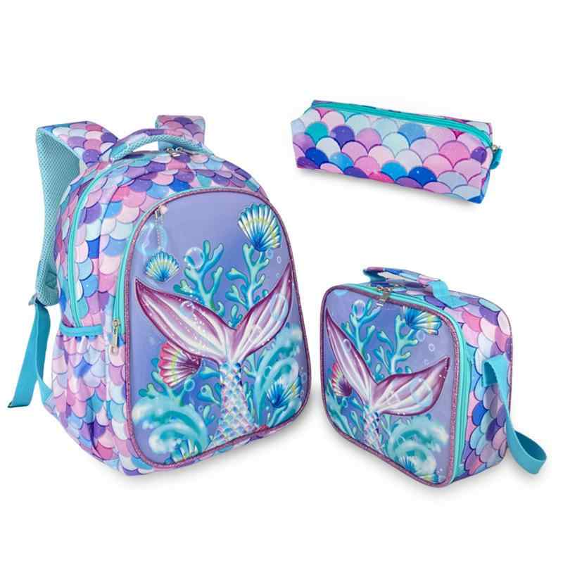 楽天シャドーテールリュック キッズ 女の子 小学生 かわいい 3点セット 通学 遠足 超軽量 耐摩耗性 減圧設計 魚の尾 美人魚 ブルー パープル