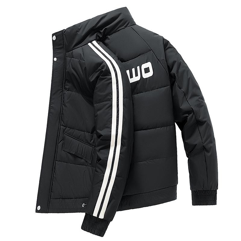 ダウンジャケット メンズ 防寒 秋冬 暖かい ショート丈 立襟 白ダックダウン アウター ブラック ホワイト(4)