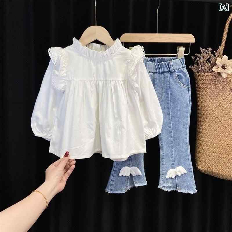 子供用セットアップ キッズ 女の子 長袖シャツ デニムパンツ 2点セット 春秋 かわ...