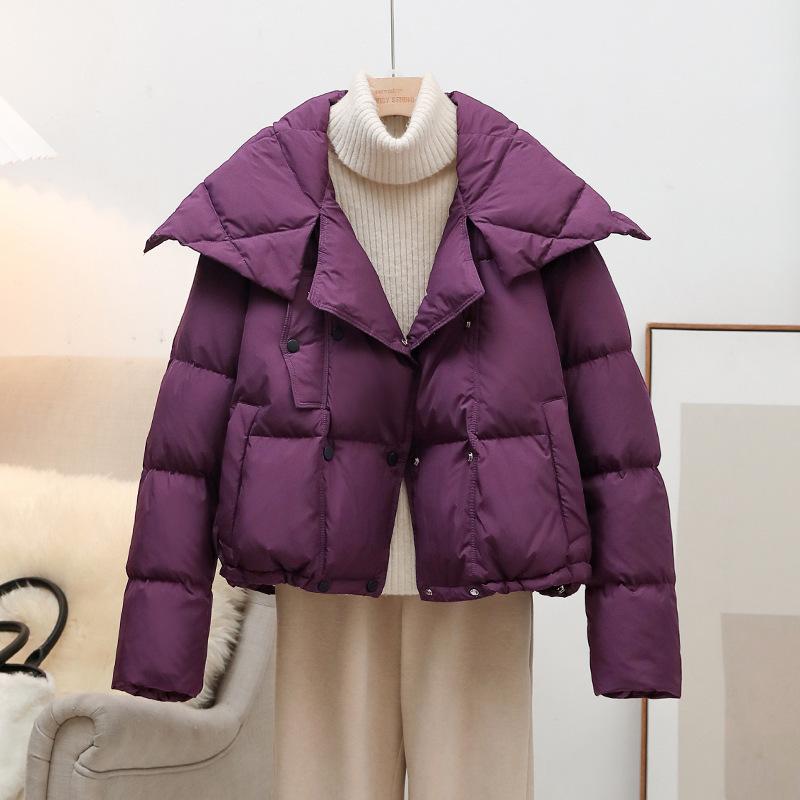ダウンジャケット レディース ショート丈 ダウンコート 冬服 韓国風 厚手 ゆったり 暖か ビッグカラー アウター 米白 紫 黒 茶