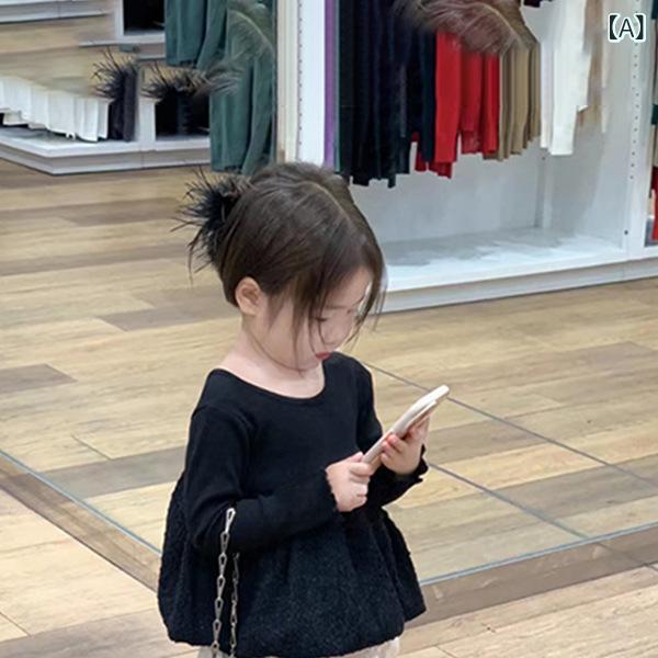 シャドーテールの子供服 女の子用パンツセット 春秋 韓国風 トップス ＆ 花柄ショートパンツ 上下2点セット かわいい 薄手 長袖 カットソー ショーパン 綿混素材 普段着 部屋着 80cm 90cm 100cm 110cm 120cm 130cm 140cm｜アングル2