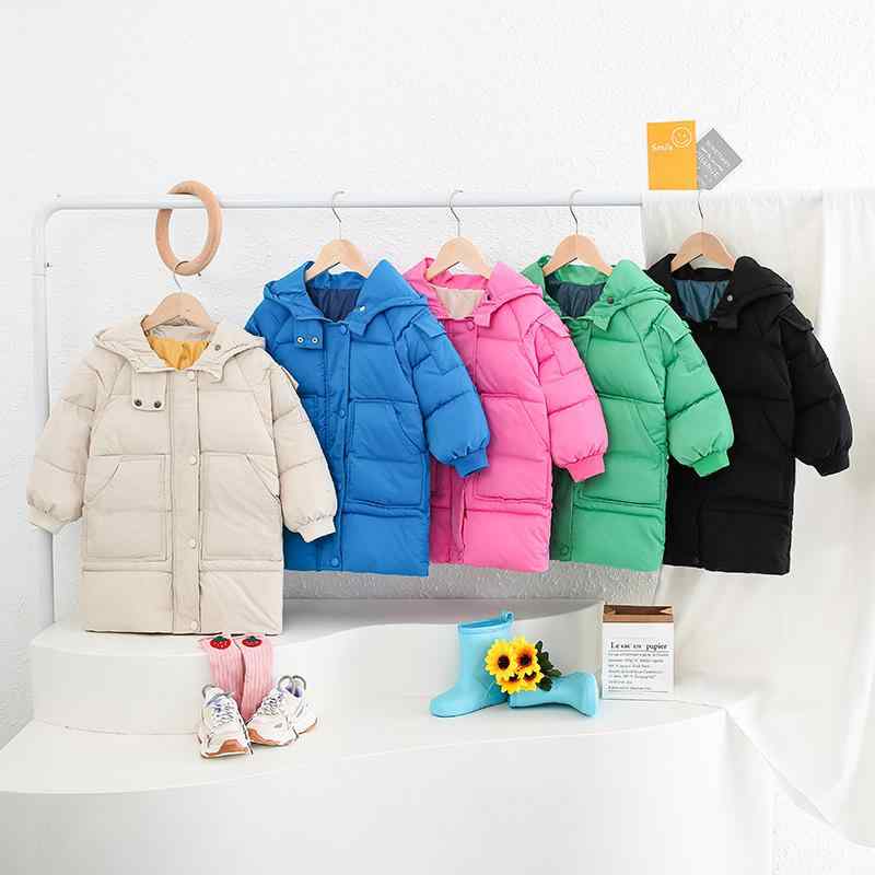 Coat - 子供用中綿入りジャケット 女の子 韓国風 中綿コート 中 крупный детскй 年齢 冬物 防寒 アウター 厚手 ポリエステル 無地 ブラック ピンク パープル
