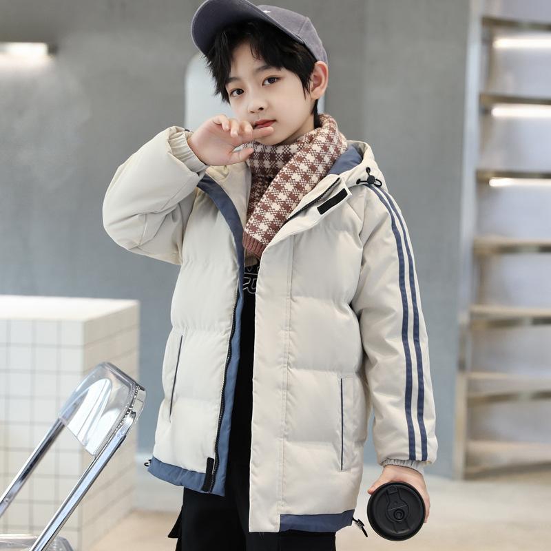 Coat - 子供服 中綿入りジャケット 男の子 アウター 秋冬 厚手 ポリエステル 高襟 防寒 120cm 130cm 140cm 150cm 160cm 170cm 180cm ブラック デニムブルー