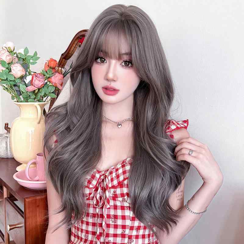 ウィッグ レディース 長い巻き髪 グレー パープル 高温耐熱ファイバー フルウィッグ コスプレ イメチェン