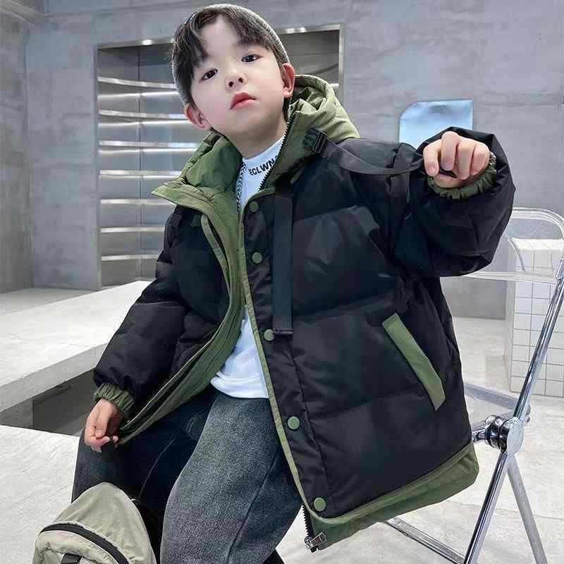 Coat - 子供用綿入りジャケット 男の子 中綿入り 防寒着 フード付きフェイクレイヤードジャケット キッズ ボーイズ 冬服 アウター 120cm 130cm 140cm 150cm 160cm 170cm