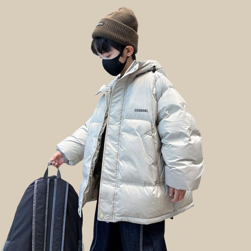 Jacket - 子供服 ダウンジャケット 男の子 冬用 中綿 防寒 アウター ボーイズ キッズ 8歳以上 撥水 厚手 白灰色 カジュアル スポーティ 通学 普段使い ポリエステル