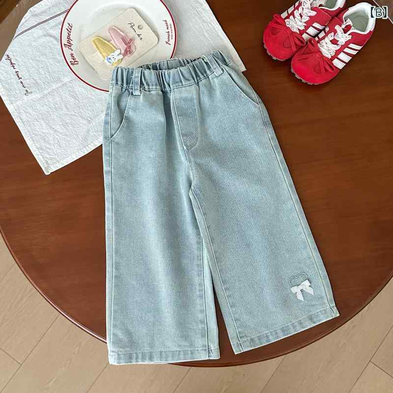 シャドーテールの子供用セットアップ ニットベスト 小花柄シャツ デニムワイドパンツ 3点セット ガールズ 秋物 普段着 かわいい 韓国風｜アングル3