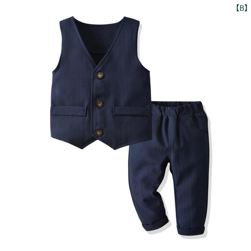 子供用フォーマルスーツ 男の子 4点セット 長袖シャツ ベスト 長ズボン 蝶ネクタイ...