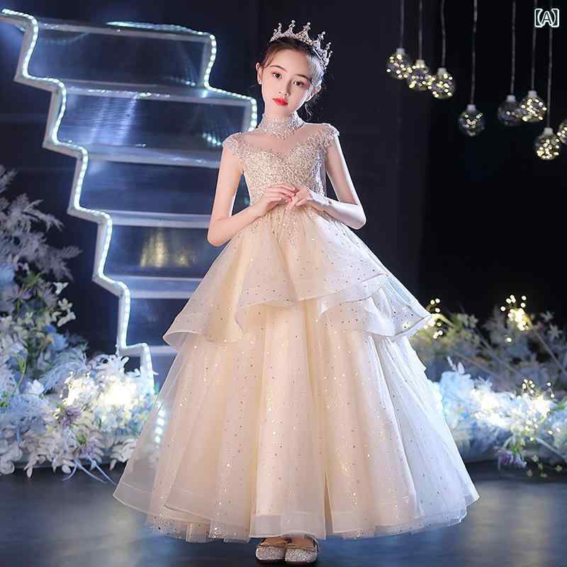 子供用ドレス 女の子 ピアノ 発表会 演奏会 子供 フォーマル ワンピース パフスリーブ チュールスカー..