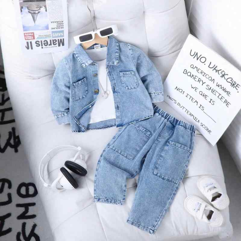 子供服 デニムジャケット パンツセット 春秋 2点セット 男の子 男児 幼児 上下セット 綿 混紡 長袖 ズボン 浅ブルー