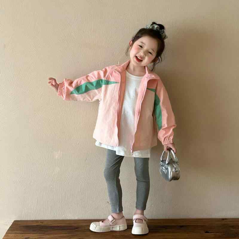 キッズ ジャケット 女の子 子供服 韓国風 アウター ファッション 切り替え ジップアップ ブルゾン ジャンパー ポリエステル 春秋 カジュアル 普段着 8歳 140cm