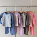 子供用インナー 上下セット 長袖トップス 長ズボン 秋冬 暖か A類 徳絨 ストライプ パジャマ ピンク系