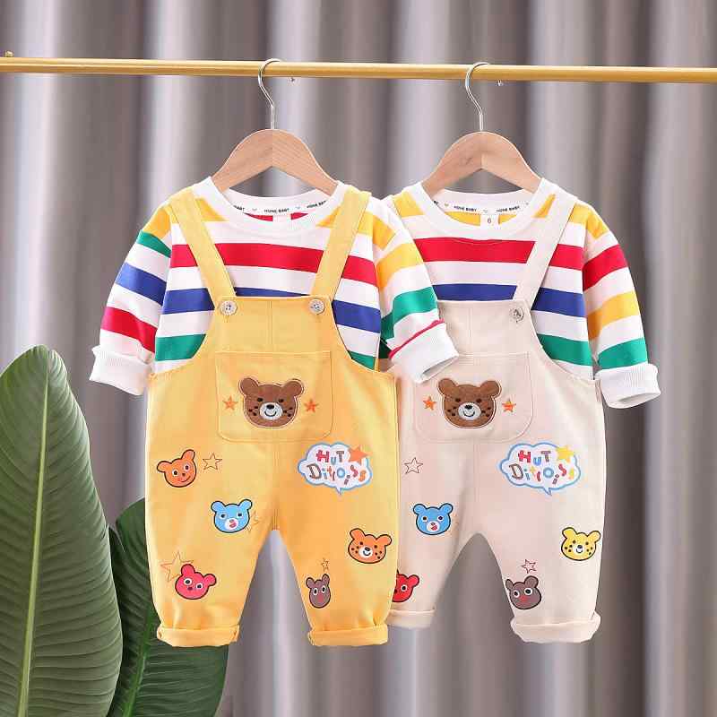 キッズ ベビー 上下セット 腹巻付き 長袖 トップス ズボン 春秋 綿混紡 かわいい おしゃれ アイボリー イエロー 80cm 90cm 100cm 110cm