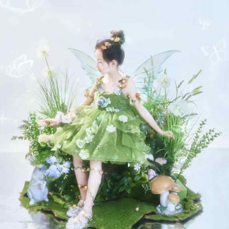 子供用ドレス 女の子 プリンセスドレス グリーン 吊りスカート 結婚式 発表会 撮影用 ポリエステル 100 110 120 130 140 150 160cm