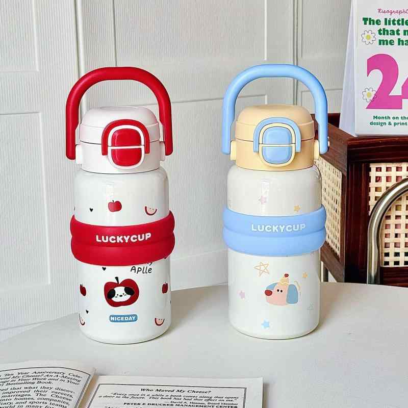 水筒 子供用 ステンレス 水筒 女の子 男の子 550ml 保温 保冷 ストロー付き 携帯 ハンドル付き かわいい おしゃれ 真空断熱