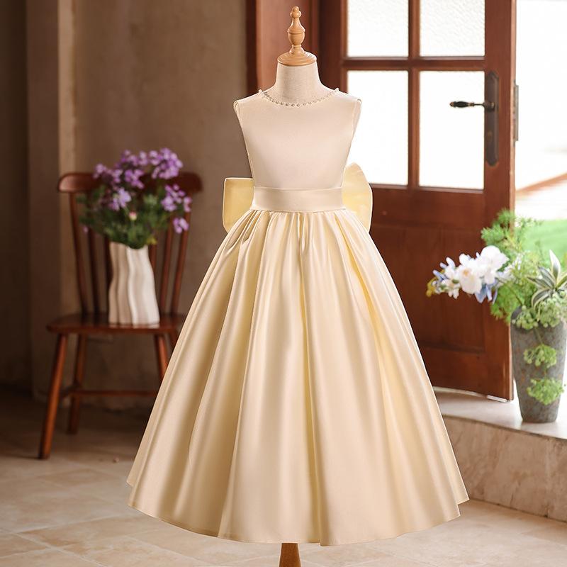 子供用ドレス 女の子 プリンセス ピアノ 発表会 パフスリーブ シャンパンカラー フォーマル パーティー イベント 結婚式 演奏会 舞台衣装 ハロウィン クリスマス コスプレ