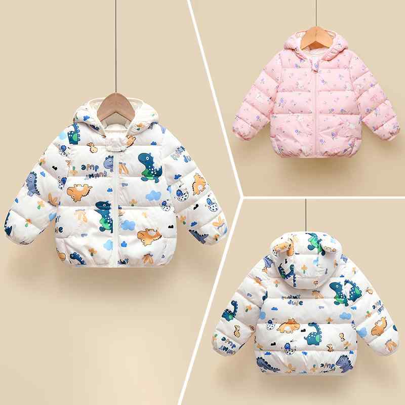 Coat - 子供服 アウター ダウン風 中綿入り ジャケット 薄手 フード付き ベビー キッズ 男女兼用 アニマル柄 裏地付き 80cm 90cm 100cm 110cm 120cm