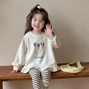 子供用スウェット 子供用トップス 春秋物 韓国風 かわいい 長袖 上下セット 女児 ベビー 綿 ミルクホワイト しま模様