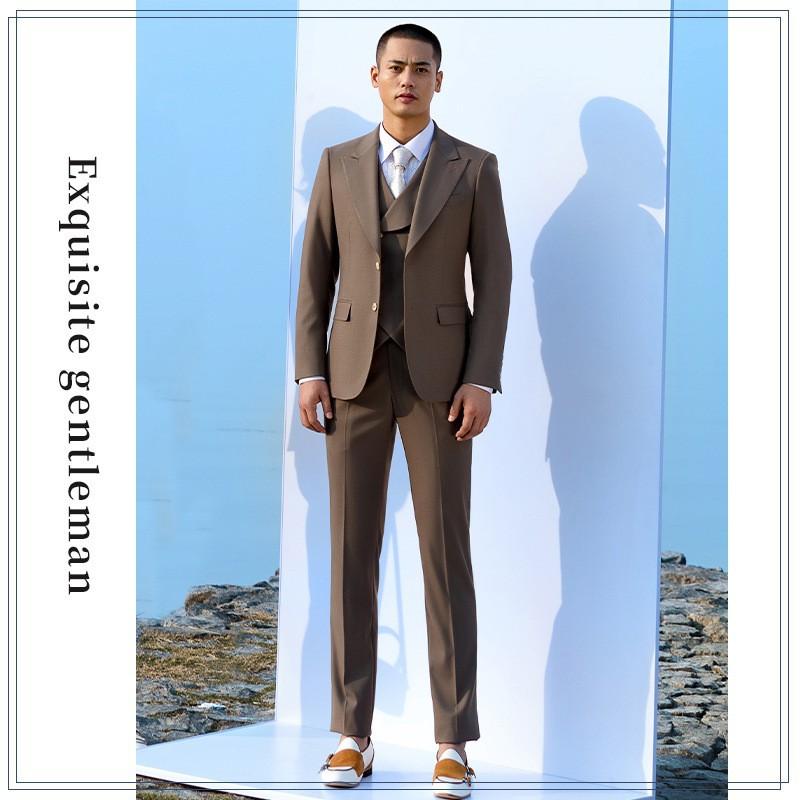 スーツ メンズ 男性用 カジュアルスーツ セットアップ ブラザースーツ 結婚式 新郎 礼服 無地 ポリエステル混紡 カーキ色