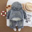 子供用セットアップ ベビー服 春秋 長袖デニムパーカー ハーフパンツ 上下2点セット 80cm 90cm 100cm 110cm 120cm かわいい動物柄 ボ...
