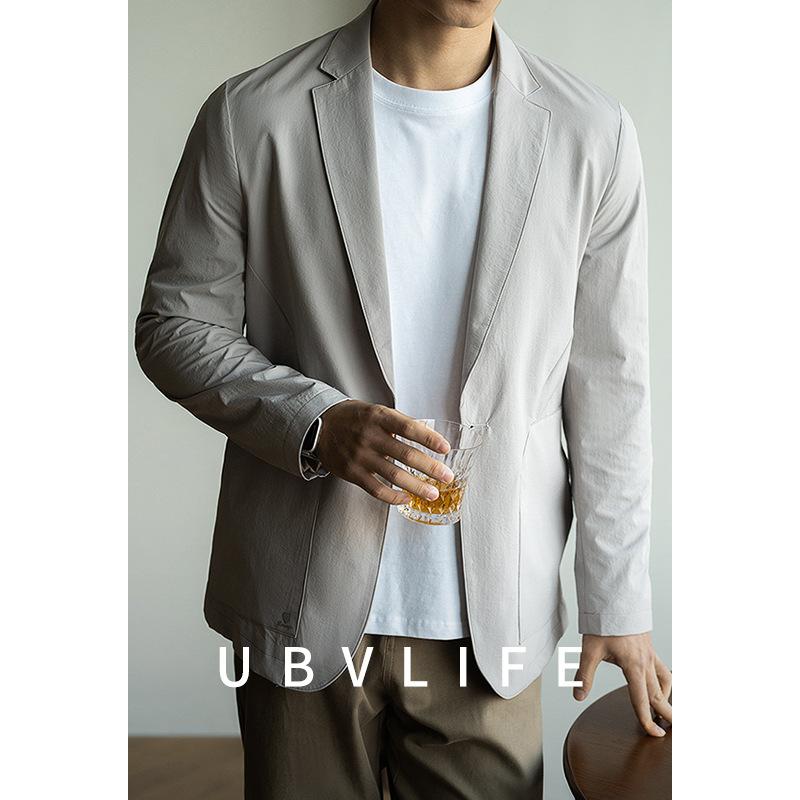 ジャケット メンズ 男性用 テーラードジャケット 春秋 薄手 軽量 速乾 通気性 ビジネス 通勤 カジュアル スーツ地 無地 長袖 杏色 ブラック